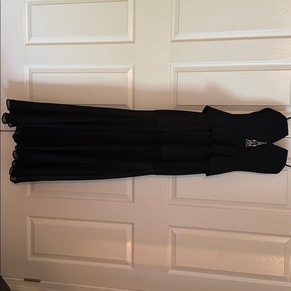 Black full length strapless dress
